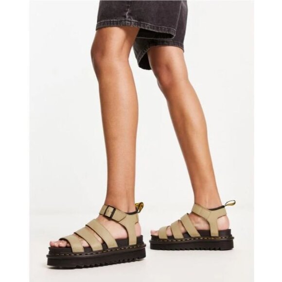 Dr. Martens Shoes - Doc Dr. Martens Blaire Flatform Olive Leather Sandals Women's Size 9 41 UK 7 New